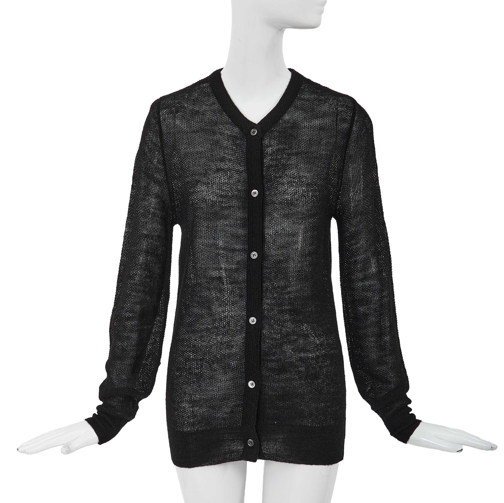 Lot 66 - A Comme des Garçons black wool-acrylic blend cardigan, probably 'Holes' collection, Autumn-Winter 1982-83