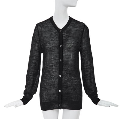 Lot 66 - A Comme des Garçons black wool-acrylic blend cardigan, probably 'Holes' collection, Autumn-Winter 1982-83