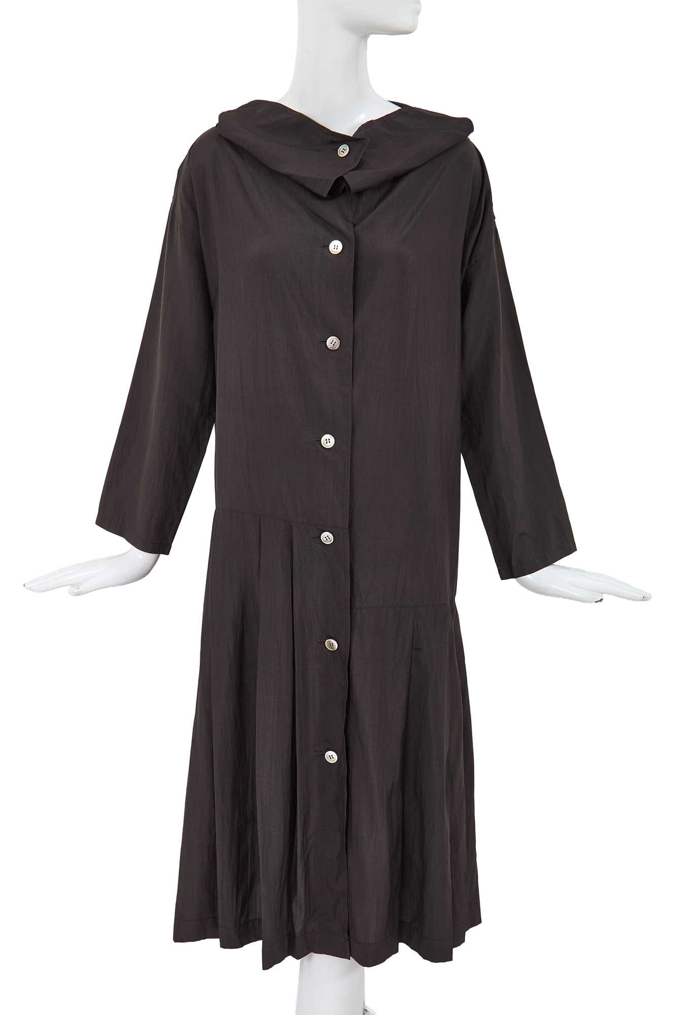 Lot 68 - A Comme des Garçons charcoal grey silk dress, probably ‘Patchworks and X’ collection, Spring-Summer 1983