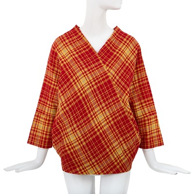 Lot 61 - A Comme des Garçons red and white tartan wool top, ‘Holes’ collection, Autumn-Winter 1982-83
