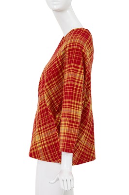 Lot 61 - A Comme des Garçons red and white tartan wool top, ‘Holes’ collection, Autumn-Winter 1982-83