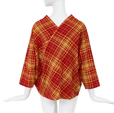 Lot 61 - A Comme des Garçons red and white tartan wool top, ‘Holes’ collection, Autumn-Winter 1982-83