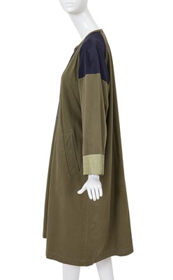 Lot 45 - A Comme des Garçons green and navy cotton drill coat, probably ‘Indigo Dye and Twist’ collection, Spring-Summer 1982