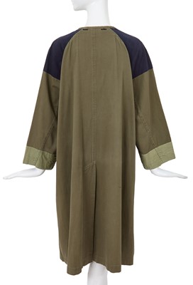 Lot 45 - A Comme des Garçons green and navy cotton drill coat, probably ‘Indigo Dye and Twist’ collection, Spring-Summer 1982