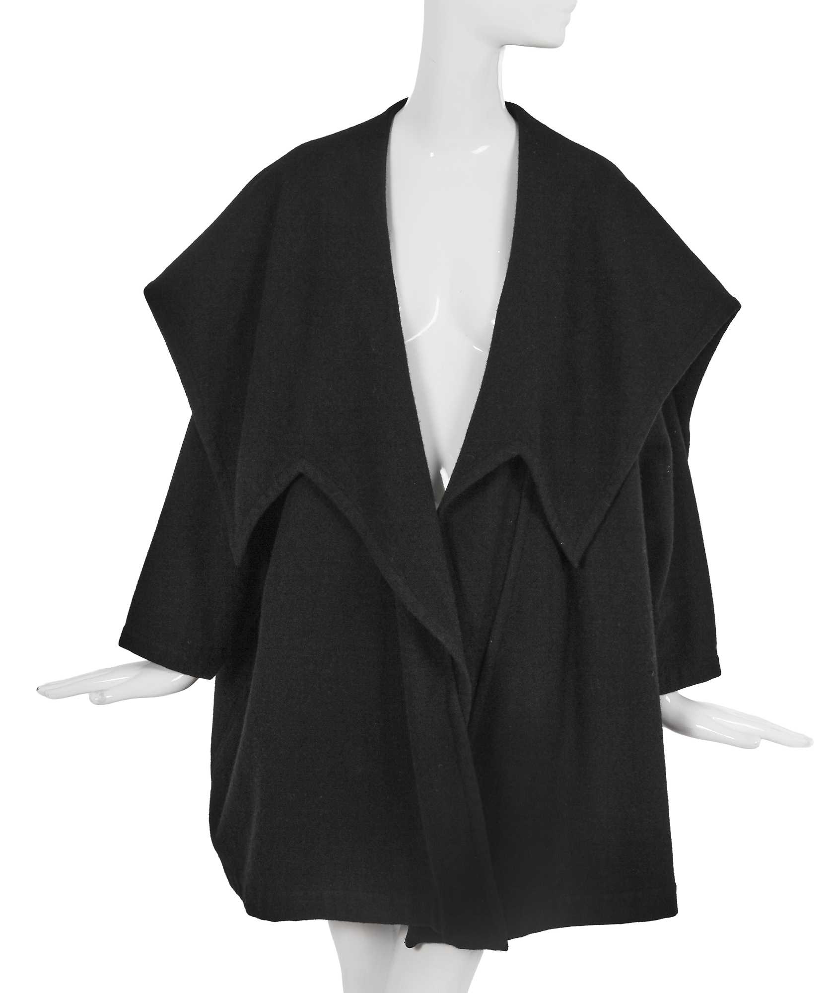 Lot 85 - A Comme des Garçons black wool coat, probably ‘Gloves, Skirts, Quilted Big Coats’ collection, Autumn-Winter 1983-84