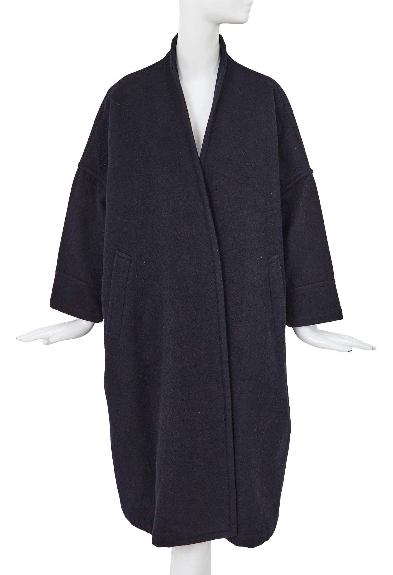 Lot 82 - A Comme des Garçons ink blue wool coat, probably ‘Gloves, Skirts, Quilted Big Coats’ collection, Autumn-Winter 1983-84