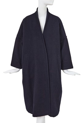 Lot 82 - A Comme des Garçons ink blue wool coat, probably ‘Gloves, Skirts, Quilted Big Coats’ collection, Autumn-Winter 1983-84