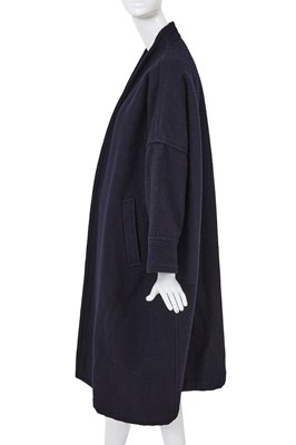 Lot 82 - A Comme des Garçons ink blue wool coat, probably ‘Gloves, Skirts, Quilted Big Coats’ collection, Autumn-Winter 1983-84