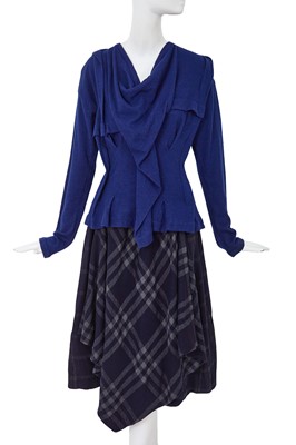 Lot 76 - A Comme des Garçons blue wool-blend ensemble, ‘Gloves, Skirts, Quilted Big Coats’ collection, Autumn-Winter 1983-84