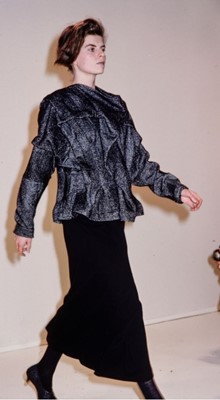 Lot 76 - A Comme des Garçons blue wool-blend ensemble, ‘Gloves, Skirts, Quilted Big Coats’ collection, Autumn-Winter 1983-84