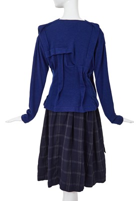 Lot 76 - A Comme des Garçons blue wool-blend ensemble, ‘Gloves, Skirts, Quilted Big Coats’ collection, Autumn-Winter 1983-84