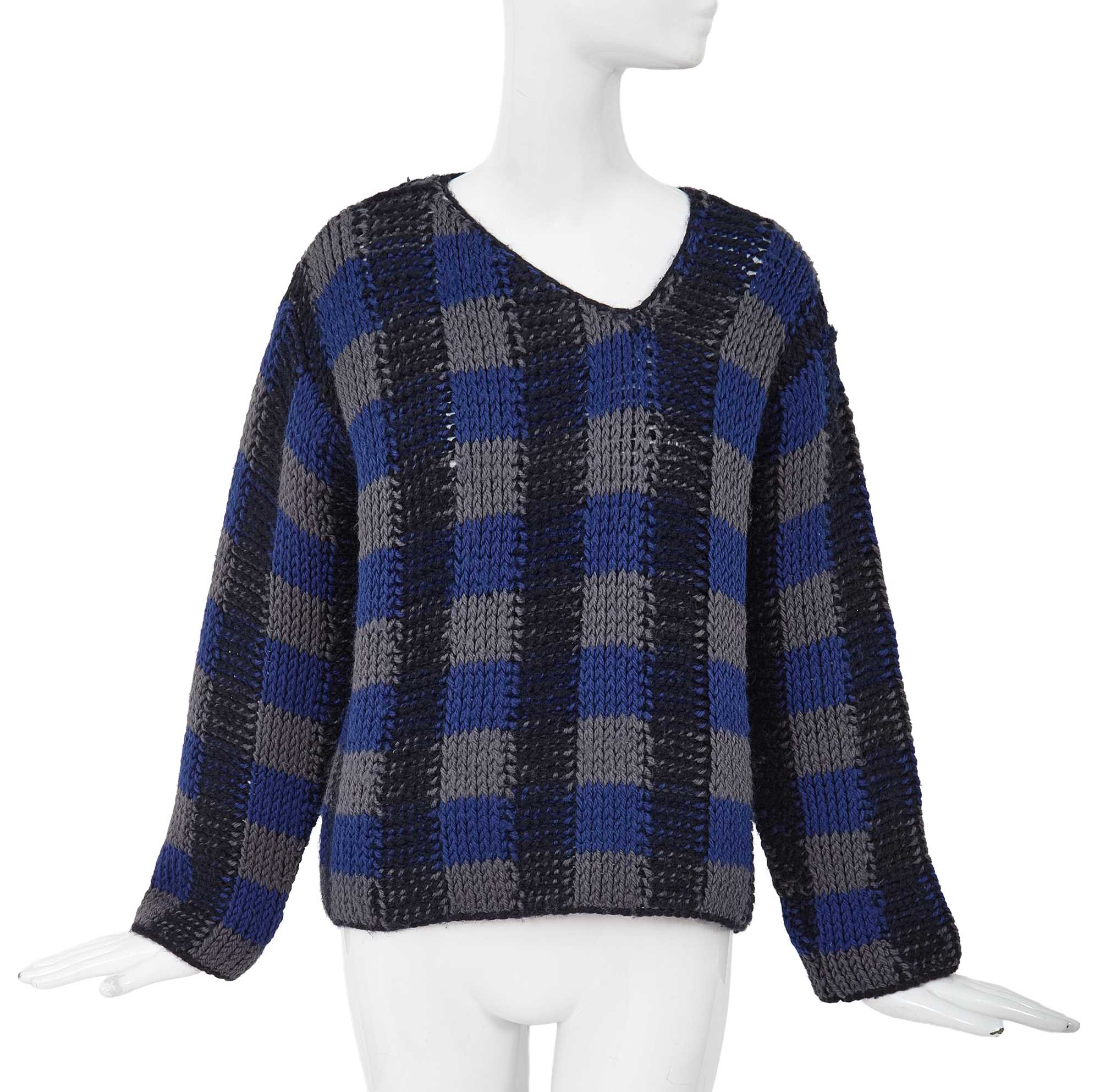 Lot 74 - A Comme des Garçons blue, grey and black checked wool sweater circa 1983