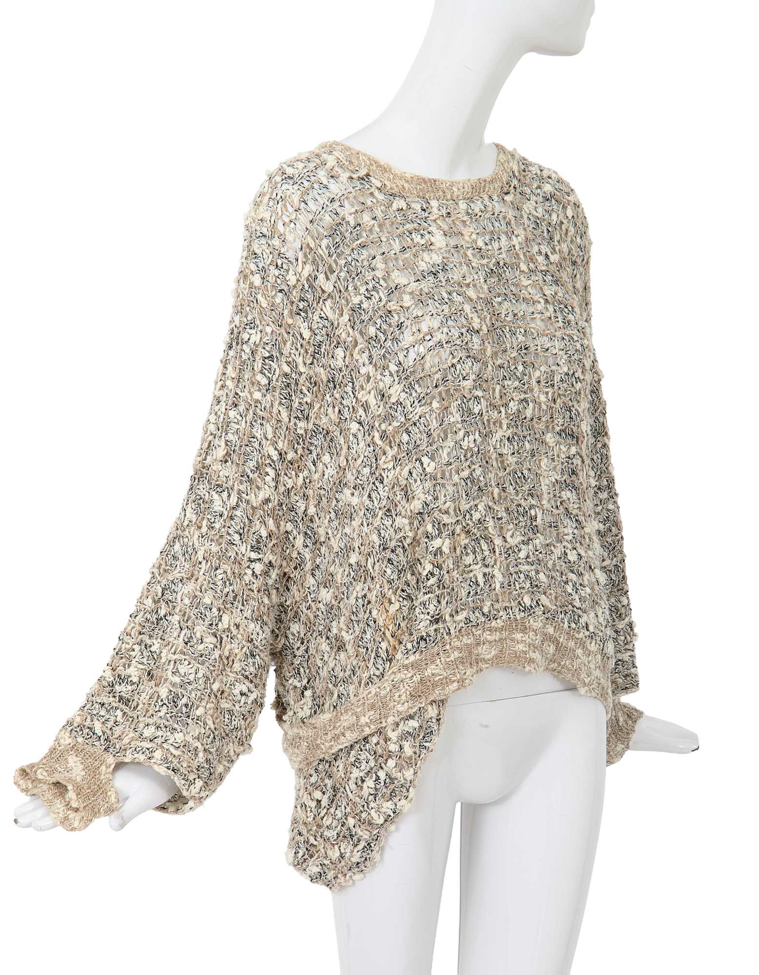 Lot 70 - A Comme des Garçons distressed beige cotton-hemp blend knitted sweater, probably ‘Patchworks and X’ collection, Spring-Summer 1983