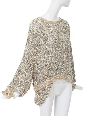 Lot 70 - A Comme des Garçons distressed beige cotton-hemp blend knitted sweater, probably ‘Patchworks and X’ collection, Spring-Summer 1983