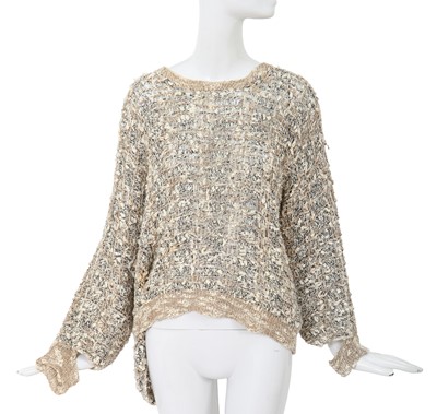 Lot 70 - A Comme des Garçons distressed beige cotton-hemp blend knitted sweater, probably ‘Patchworks and X’ collection, Spring-Summer 1983