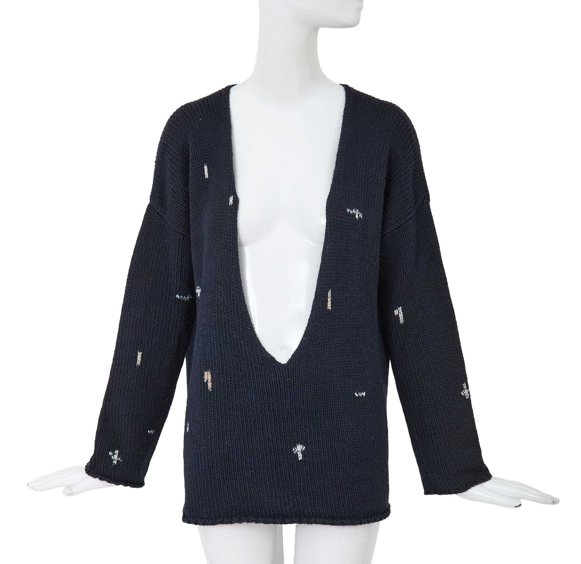 Lot 88 - A Comme des Garçons navy and white knitted cotton vareuse sweater probably ‘Round Rubber’ collection, Spring-Summer 1984