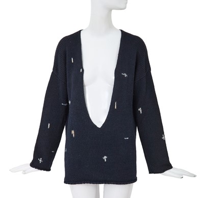 Lot 88 - A Comme des Garçons navy and white knitted cotton vareuse sweater probably ‘Round Rubber’ collection, Spring-Summer 1984