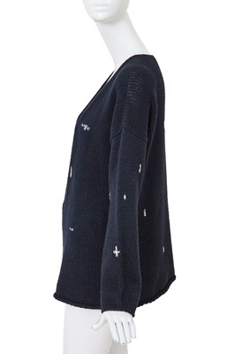 Lot 88 - A Comme des Garçons navy and white knitted cotton vareuse sweater probably ‘Round Rubber’ collection, Spring-Summer 1984
