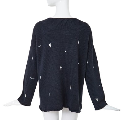 Lot 88 - A Comme des Garçons navy and white knitted cotton vareuse sweater probably ‘Round Rubber’ collection, Spring-Summer 1984