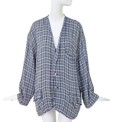 Lot 97 - A Comme des Garçons blue and white checked cotton jacket, ‘Mud-Dyed’ collection, Spring-Summer 1985