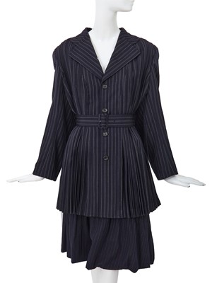 Lot 122 - A Comme des Garçons navy pinstriped wool suit, ‘White Shirt + Pants, Khaki, Lili Marleen’ collection, Autumn-Winter 1987-88