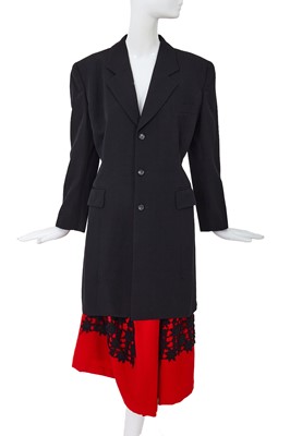Lot 129 - A Comme des Garçons black and red wool ensemble, ‘Red is Black’ collection, Autumn-Winter 1988-89