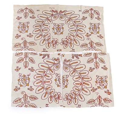 Lot 144 - Crewel-worked bed hangings dated 1670, and...