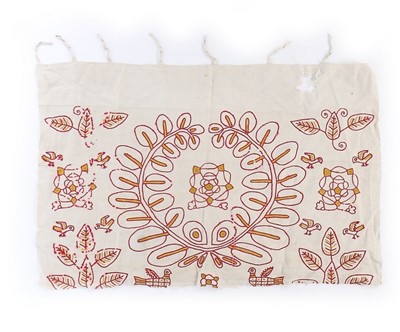 Lot 144 - Crewel-worked bed hangings dated 1670, and...