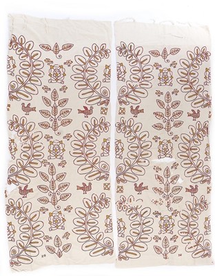 Lot 144 - Crewel-worked bed hangings dated 1670, and...