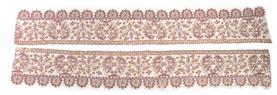 Lot 144 - Crewel-worked bed hangings dated 1670, and...