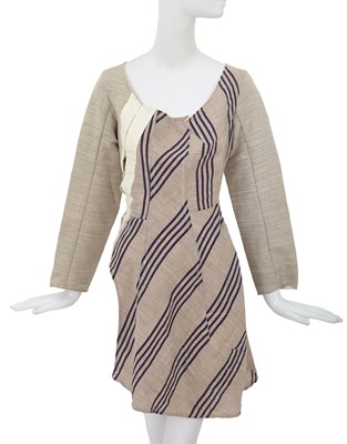 Lot 163 - A Comme des Garçons striped blue and grey wool-cotton blend dress, ‘Fusion’ collection, Autumn-Winter 1998-99