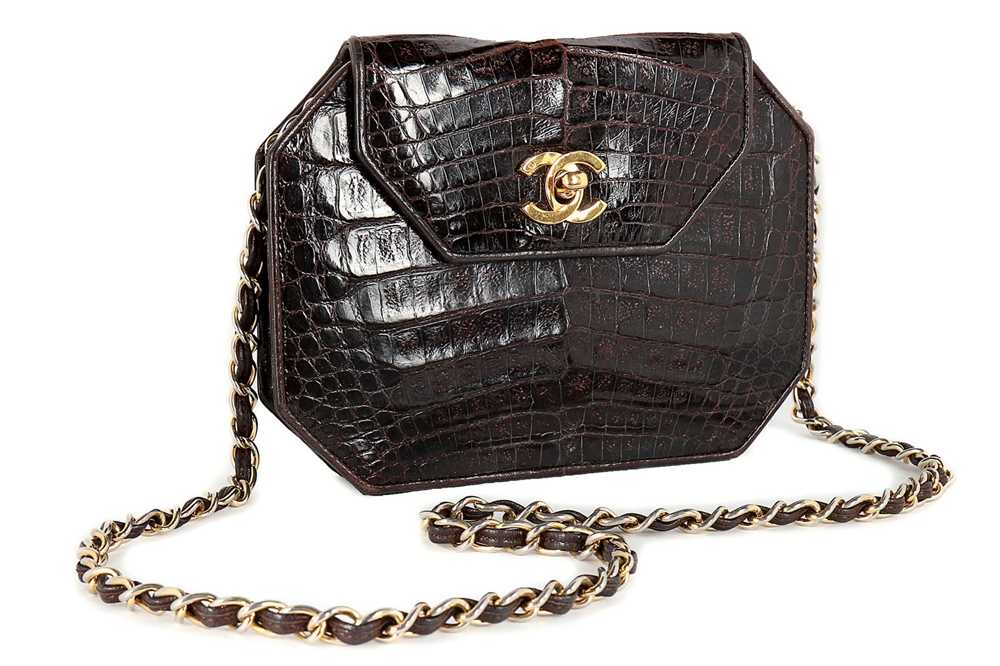 Lot 4 - A Chanel brown alligator bag, 1980s, alligator...