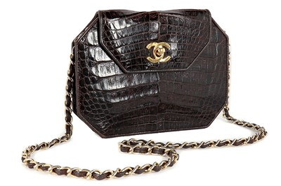 Lot 4 - A Chanel brown alligator bag, 1980s, alligator...