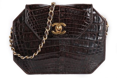 Lot 4 - A Chanel brown alligator bag, 1980s, alligator...