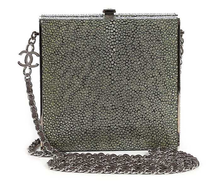 Lot 33 - A Chanel shagreen box-clutch, modern, with...