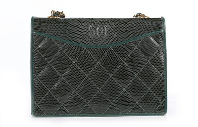 Lot 29 - A Chanel emerald green quilted lizard-skin bag,...
