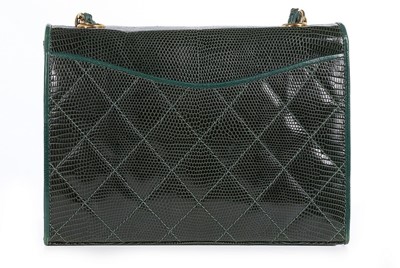 Lot 29 - A Chanel emerald green quilted lizard-skin bag,...