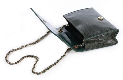 Lot 29 - A Chanel emerald green quilted lizard-skin bag,...