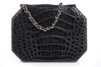 Lot 32 - A Chanel octagonal black alligator bag,...
