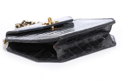 Lot 32 - A Chanel octagonal black alligator bag,...