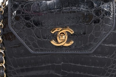 Lot 32 - A Chanel octagonal black alligator bag,...