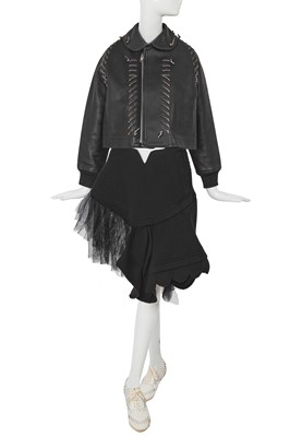Lot 192 - A Comme des Garçons black leather and wool ensemble, ‘Ballerina Motorbike’ collection, Spring-Summer 2005