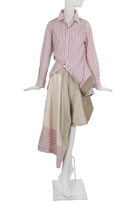 Lot 162 - A Comme des Garçons grey wool and striped cotton dress, ‘Fusion’ collection, Autumn-Winter 1998-99