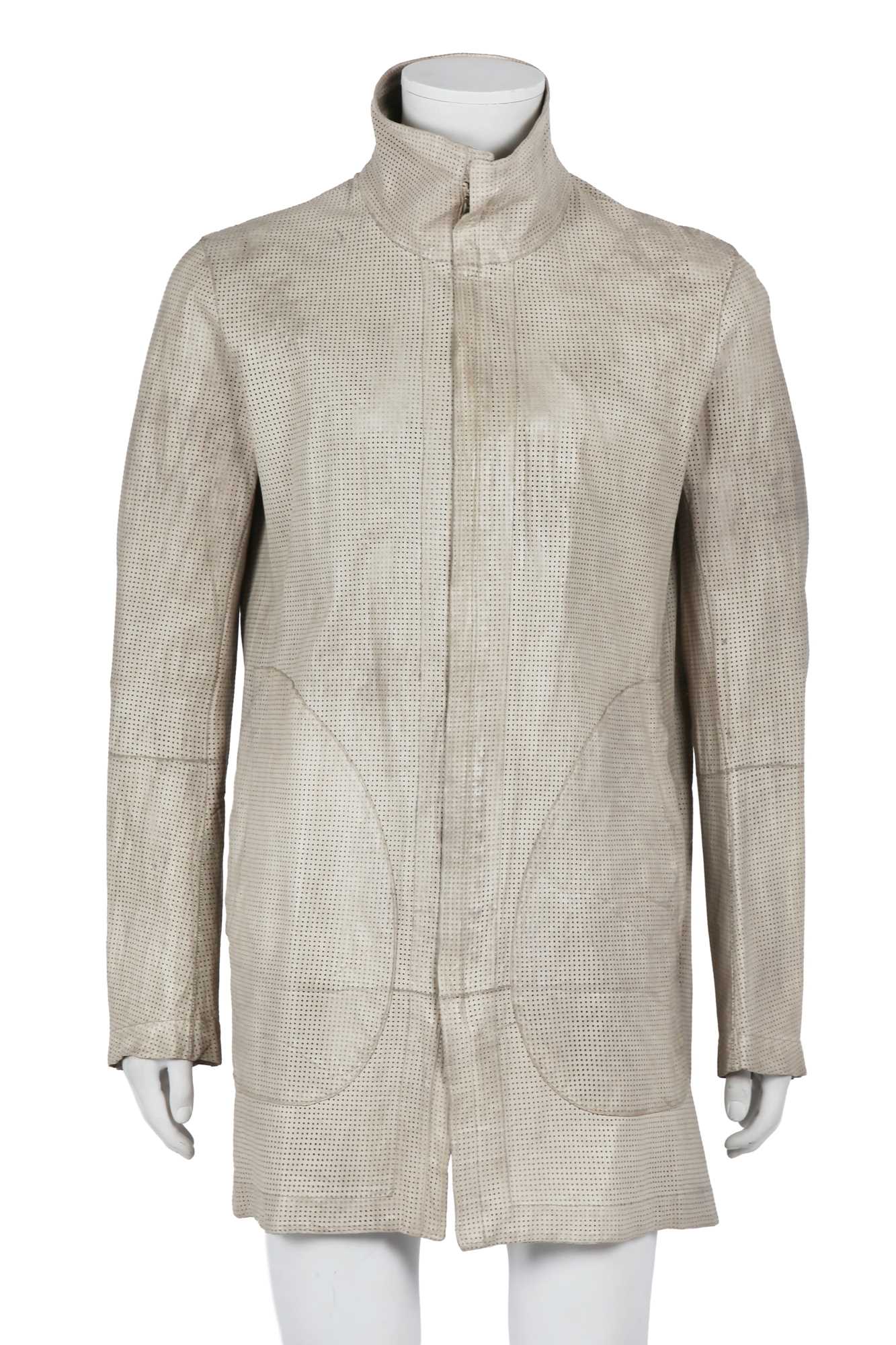 Lot 354 - A Carol Christian Poell men's garment-tanned light grey perforated kangaroo leather coat, '00 Off Scene' collection, Spring-Summer 2008