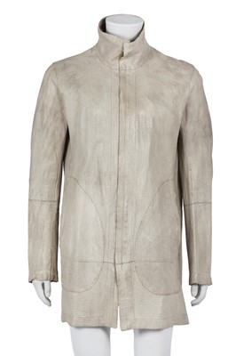 Lot 354 - A Carol Christian Poell men's garment-tanned light grey perforated kangaroo leather coat, '00 Off Scene' collection, Spring-Summer 2008