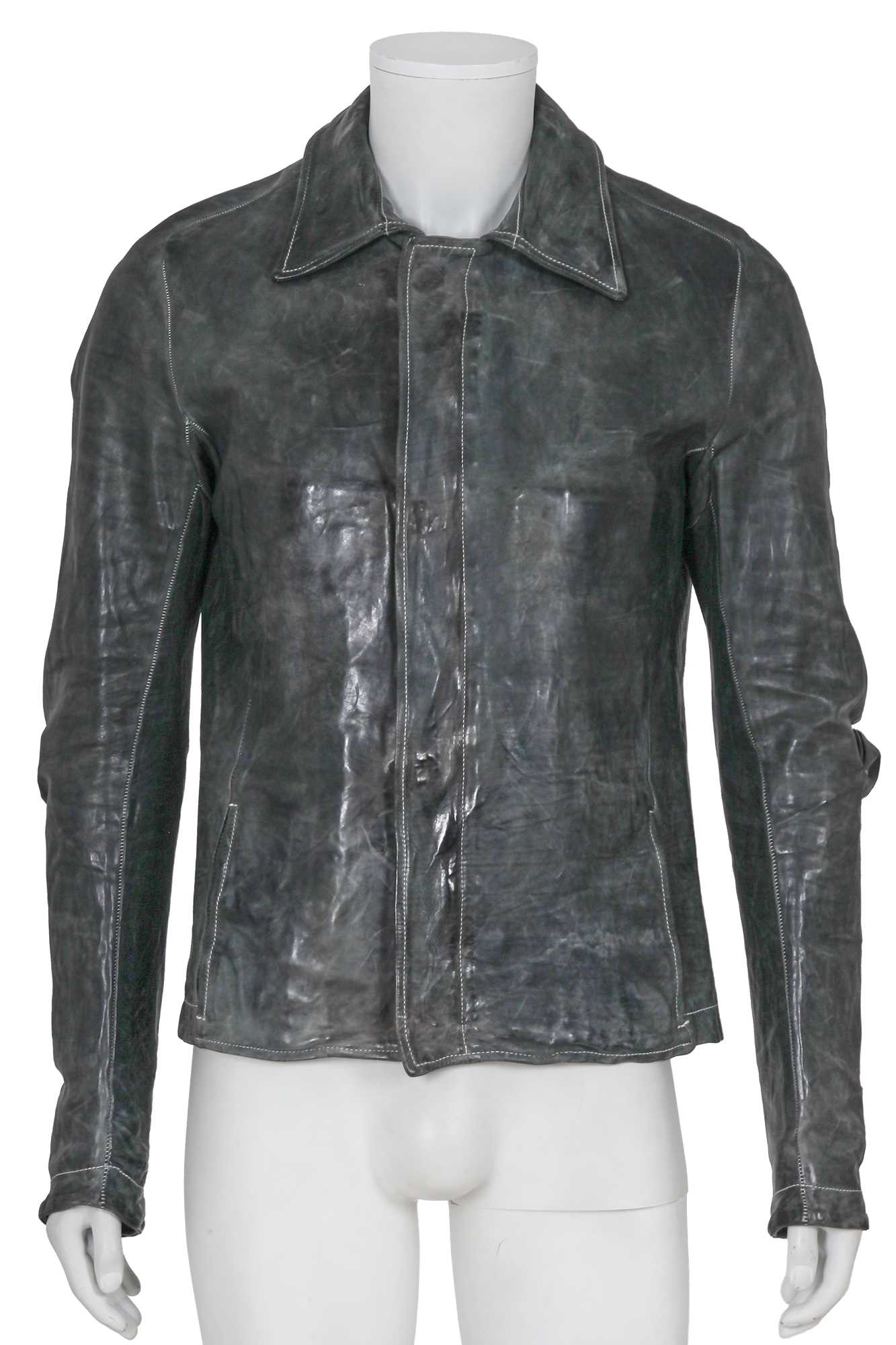Lot 353 - A Carol Christian Poell men's garment-dyed blue-grey calf leather jacket, '00 Off Scene' collection, Spring-Summer 2008