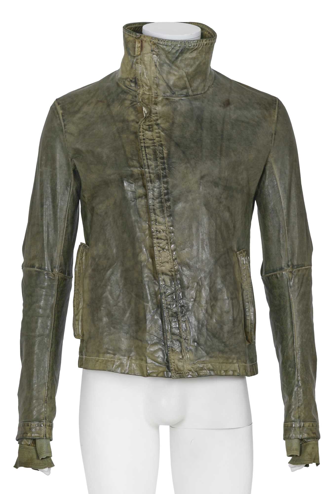 Lot 362 - A Carol Christian Poell men's garment-tanned olive green leather jacket, probably 'Self-Same' collection, 2009