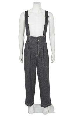 Lot 472 - A pair of Issey Miyake men's blue denim brace-trousers, 1998