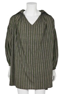 Lot 532 - A Westwood/McLaren green and grey madras striped cotton shirt/smock, 'Pirate' collection, Autumn-Winter 1981-82