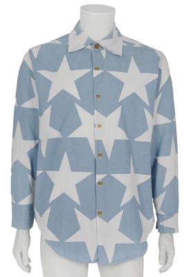 Lot 529 - A Vivienne Westwood men's blue and white star print chambray shirt, 'Mini Crini' collection, Spring-Summer 1986